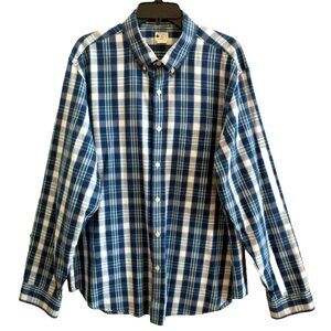 J Crew Shirt Men's Long Sleeve Sunwashed Oxford Button Up Cotton Blue Plaid - XL